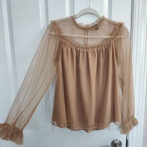 J. Crew Feminine Tan Poke A Dot Shear Tull S Long Sleeve Top